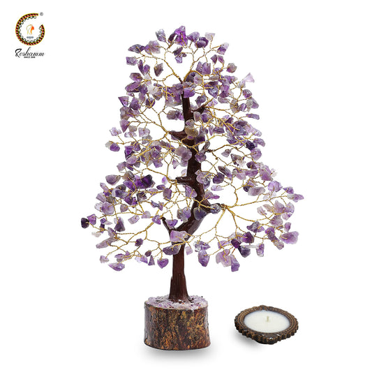 Amethyst Vastu Crystal Tree, Gold Wire, Natural Purple Amethyst Stone Crystal Tree for Reiki Healing Good Luck, Positive Energy,