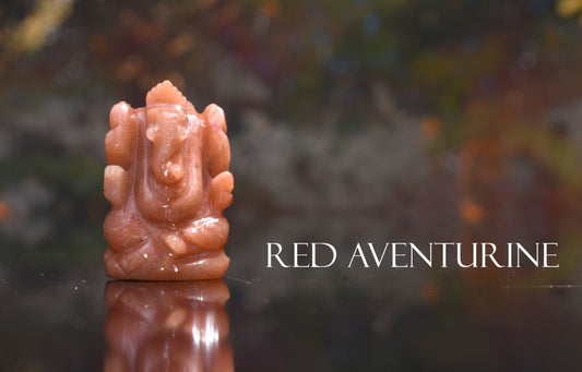 Handmade Showpieces Figurine Red Aventurine Stone Religious Idol Ganesha
