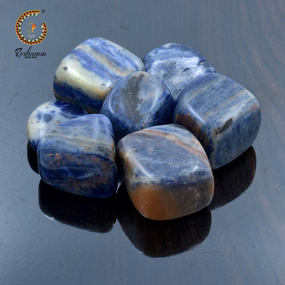 Sodalite Tumble Crystals Stones for Reiki Healing and Vastu (5 Piece) Polished Round Crystal Tumble