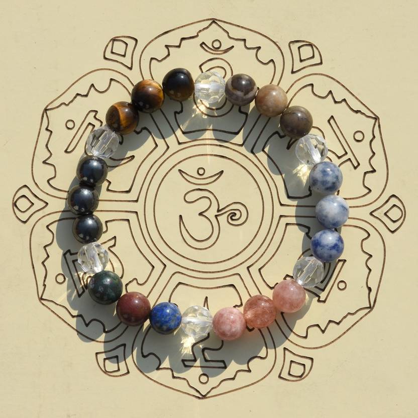 Reshamm Pre Energized Natural Third eye Chakra, Crystal Stone Bracelet with 8 mm beads (Lapis Lazuli,Claer Quartz cut work,Tiger eye ) For Reduced Anxiety, Stress, Increased Creativity.