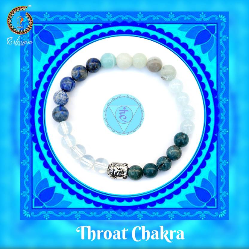 Pre Energized Natural Crystal stone Bracelet for Throat Chakra of (Opalite, Aquamarine, Lapis Lazuli , Blue Apitite) made from 8 mm beads