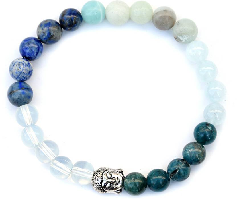 Pre Energized Natural Crystal stone Bracelet for Throat Chakra of (Opalite, Aquamarine, Lapis Lazuli , Blue Apitite) made from 8 mm beads