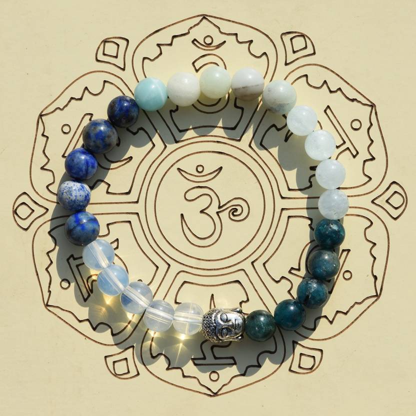 Pre Energized Natural Crystal stone Bracelet for Throat Chakra of (Opalite, Aquamarine, Lapis Lazuli , Blue Apitite) made from 8 mm beads