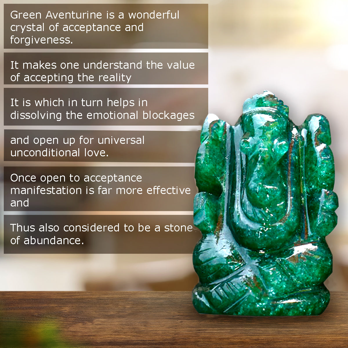 Handmade Showpieces Figurine Green Aventurine Stone Religious Idol Ganesha