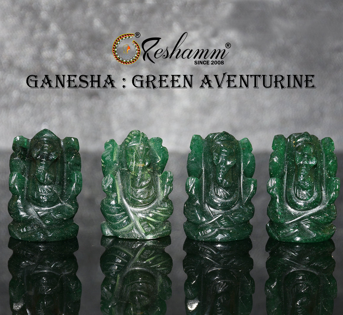 Handmade Showpieces Figurine Green Aventurine Stone Religious Idol Ganesha