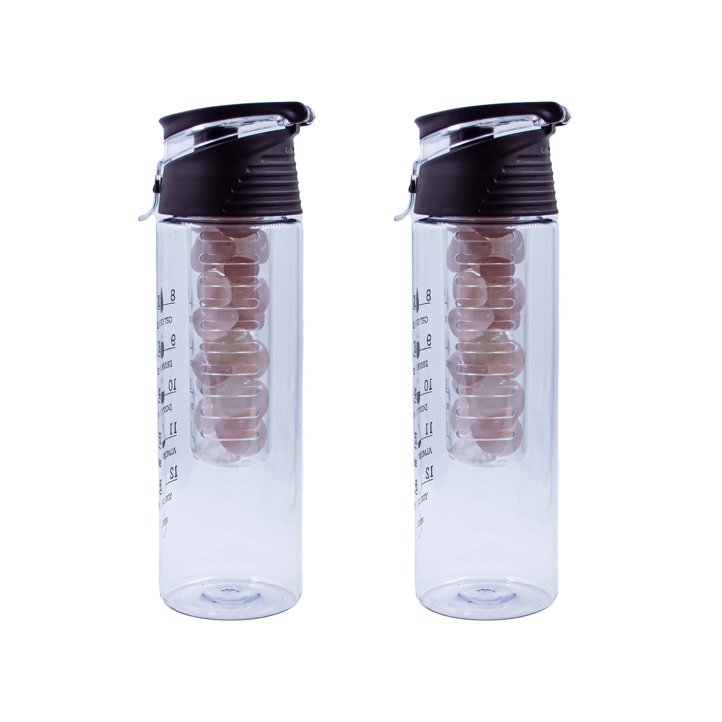 Plastic Water Bottle | Capacity : 800 ml | Color : Black | Pack of 2 | Crystal : Rose Quartz | (Pink)