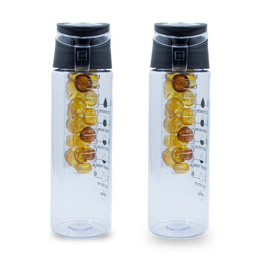 Plastic Water Bottle | Capacity: 800 ml | Color: Black | Pack of 2 | Stone : Citrin | Yellow |