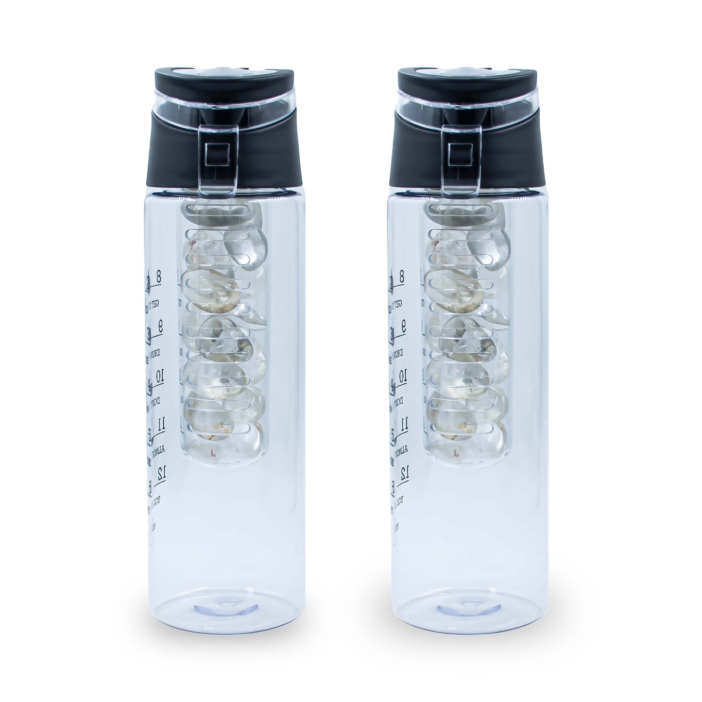 Plastic Water Bottle | Capacity : 800 ml | Color : Black | Pack of 2 |  Stone : Clear Quartz |