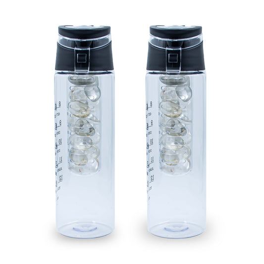 Plastic Water Bottle | Capacity : 800 ml | Color : Black | Pack of 2 |  Stone : Clear Quartz |