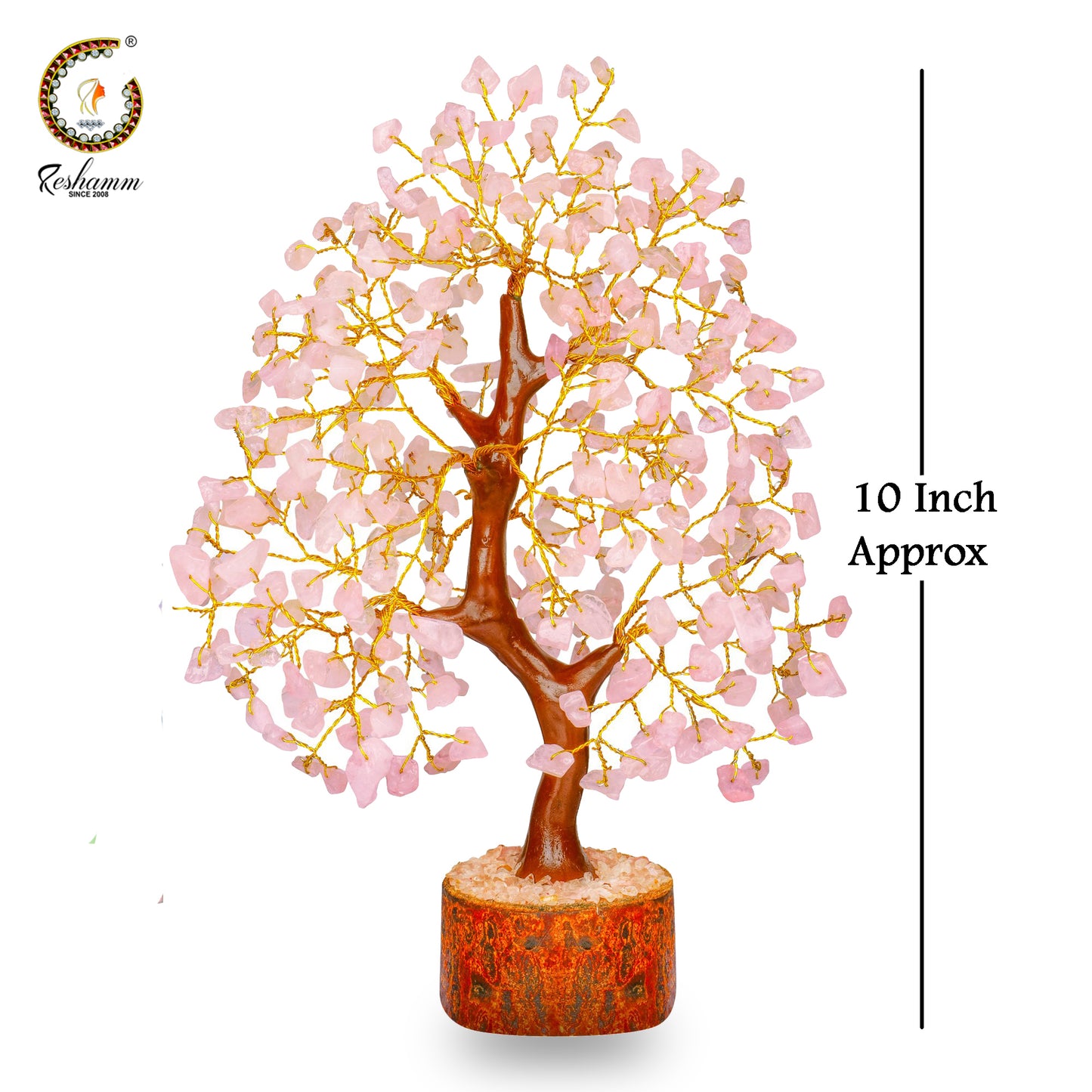 Rose Quartz Crystal Bonsai Money Tree (300 Beads Size 10 inch ) Decorative Showpiece - 30 cm  (Stone, Crystal, Stone, Gold, Pink