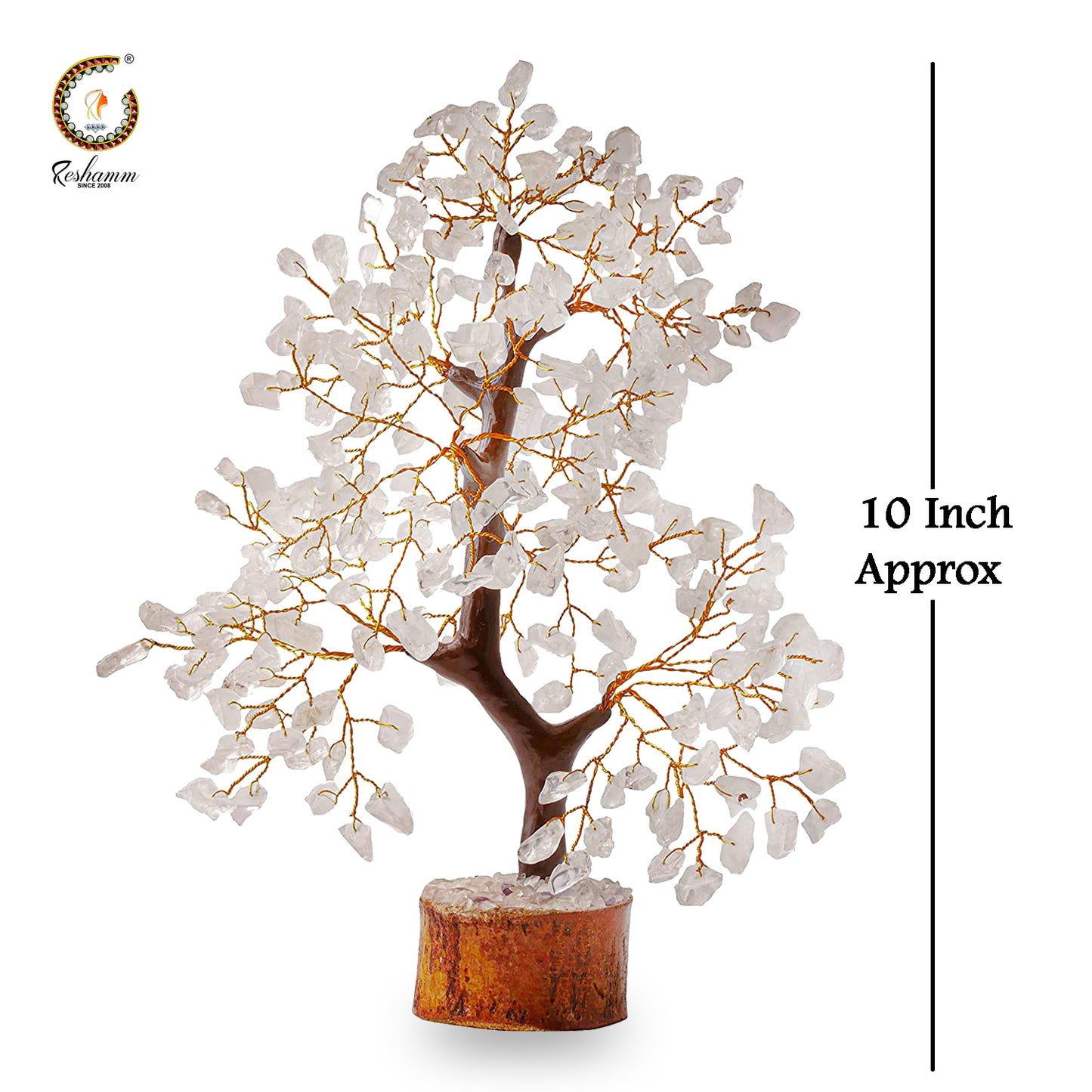 Clear Quartz Crystal Tree 300 Beads Decorative Showpiece (Stone, Clear, Silver) with Diya
